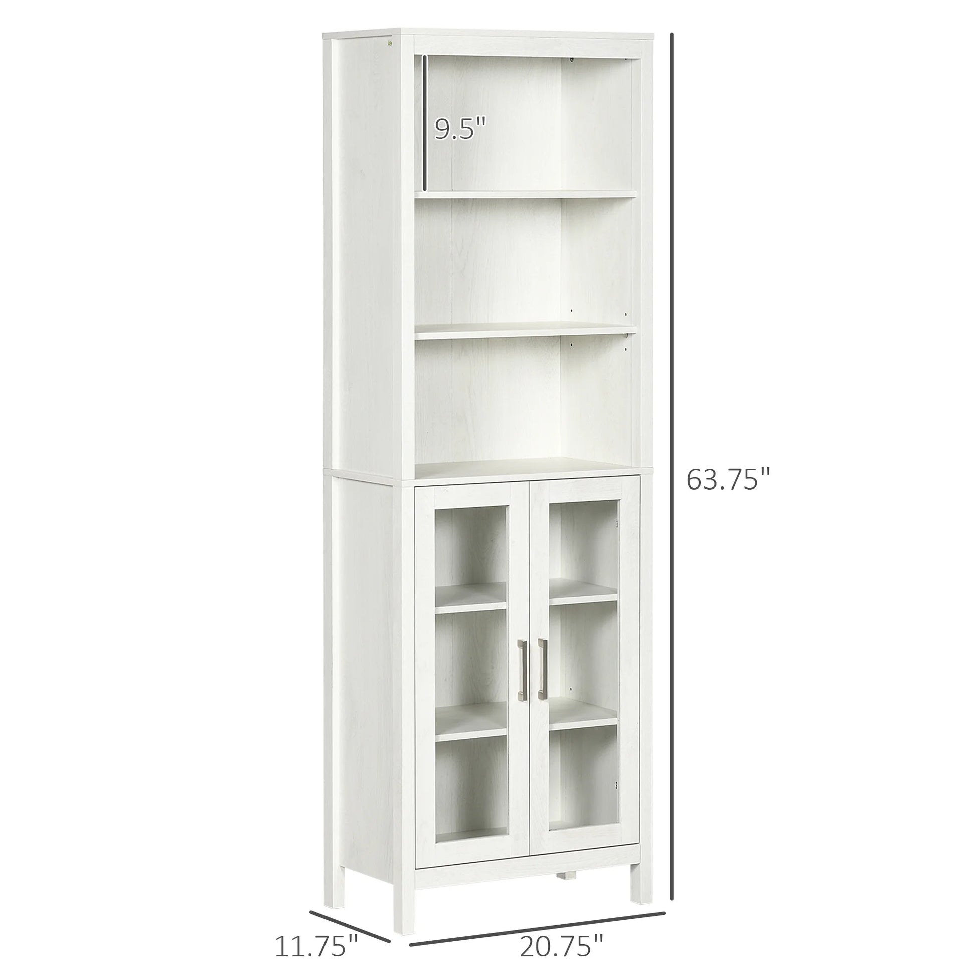 kleankin Tall Bathroom Storage Cabinet with 3 Tier Shelf, Glass Door Cabinet, Freestanding Linen Tower with Adjustable Shelves, Antique White