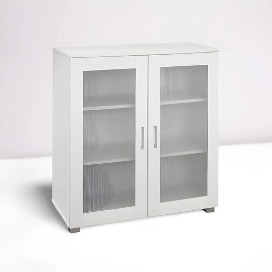 Kings Brand Furniture Wood Curio Accent Cabinet with 2 Frosted Glass Doors, 3 Inner Shelves, White