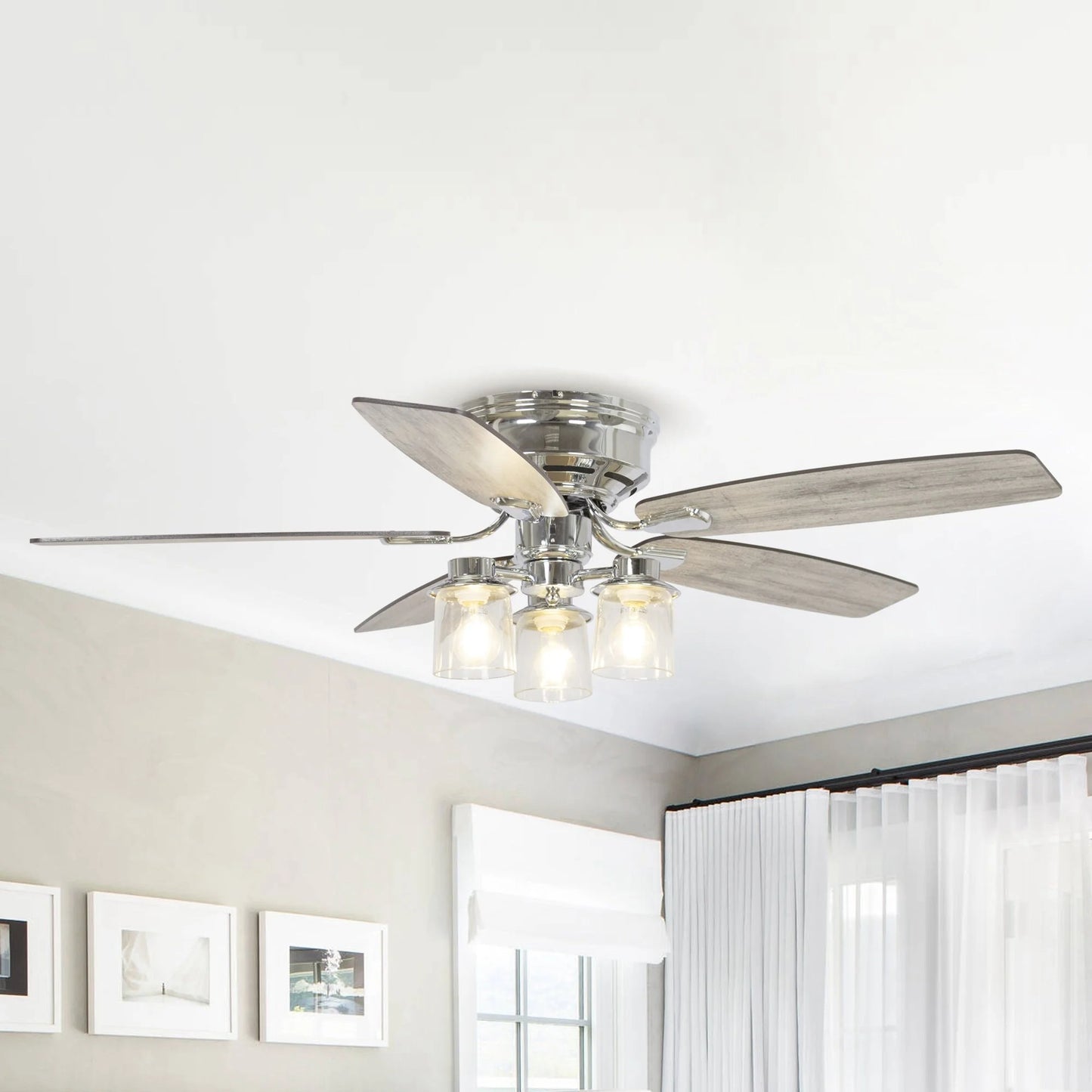 Parrot Uncle 52" Classic 5-Blade Glass Low Profile Ceiling Fan Chandelier with Remote Chrome Chrome Brushed