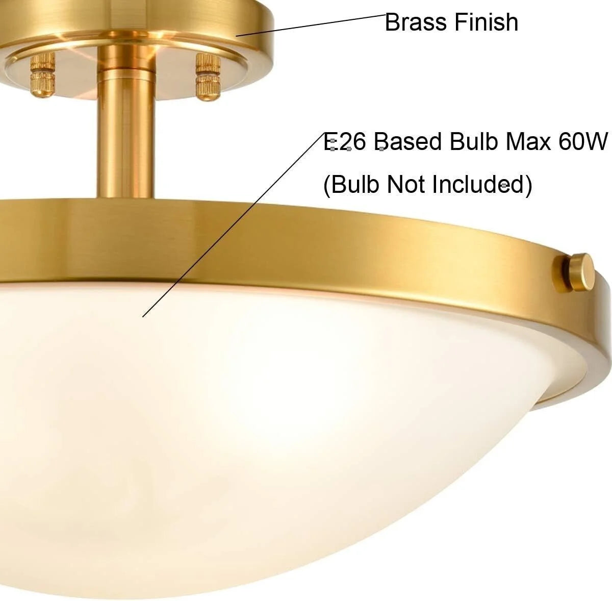 Claxy 16" 3-Light Gold Semi Flush Mount Lights with Milk Glass Shade
