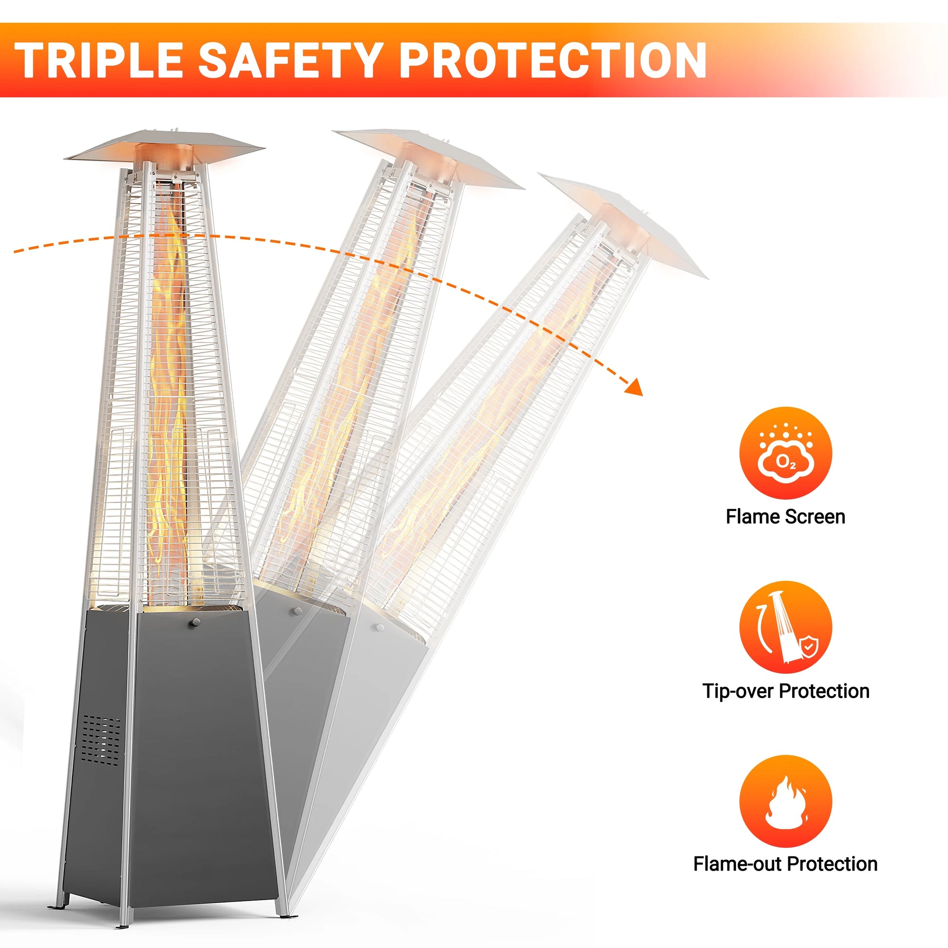 Segmart 48,000 BTU Pyramid Patio Heater, Tall Standing Outdoor Propane Heater with Wheels & Tip-Over Safety Protection, Visible Flame Glass Tube for Backyard, Garden, Commercial Use - Gray