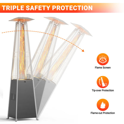 Segmart 48,000 BTU Pyramid Patio Heater, Tall Standing Outdoor Propane Heater with Wheels & Tip-Over Safety Protection, Visible Flame Glass Tube for Backyard, Garden, Commercial Use - Gray