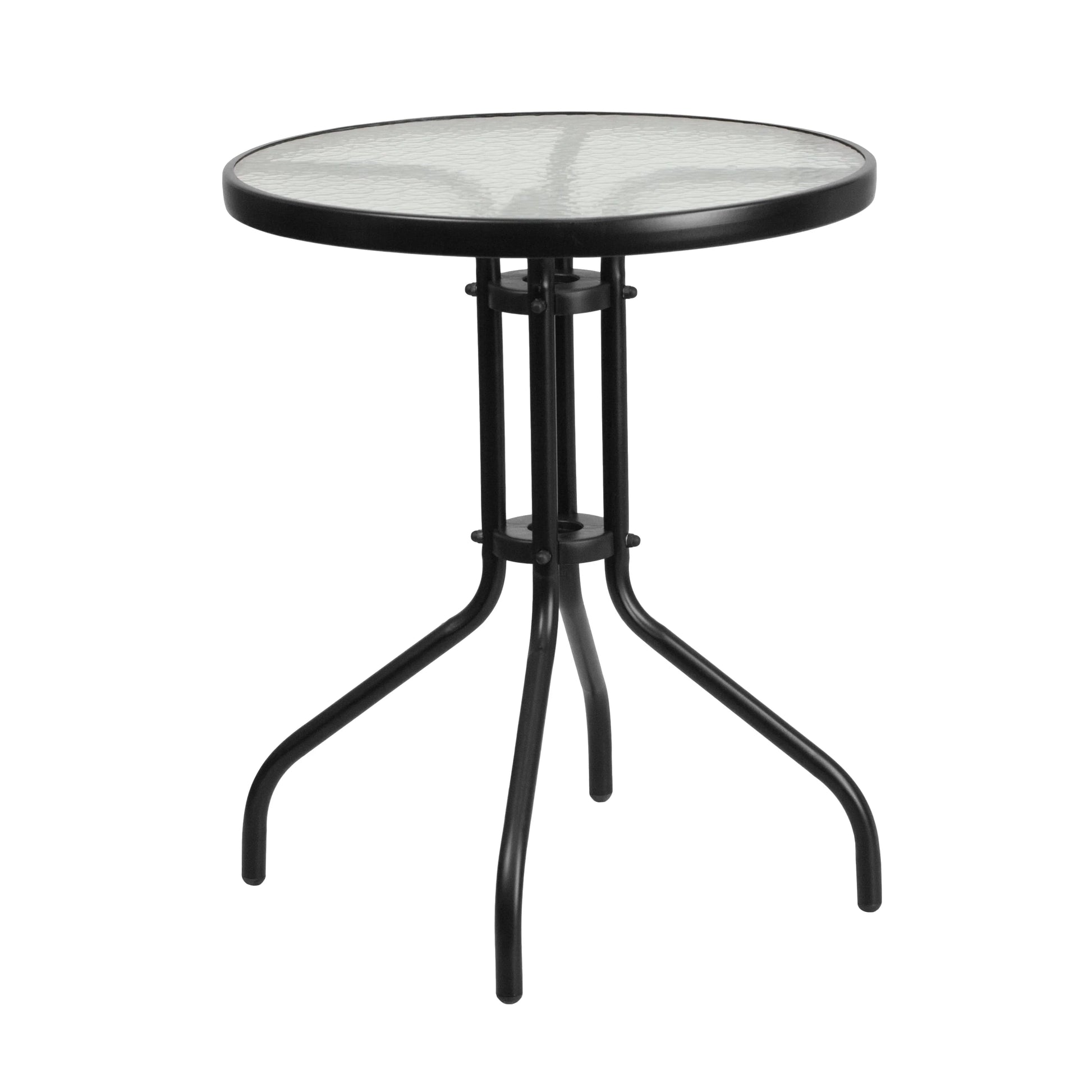 Emma + Oliver 23.75" Round Tempered Glass Metal Table
