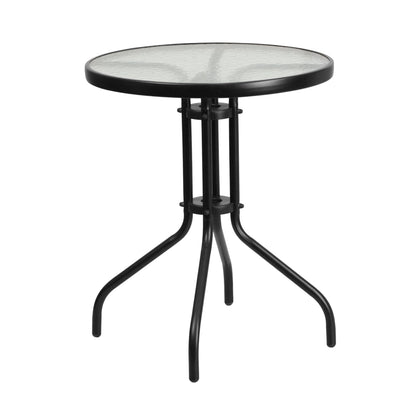 Emma + Oliver 23.75" Round Tempered Glass Metal Table