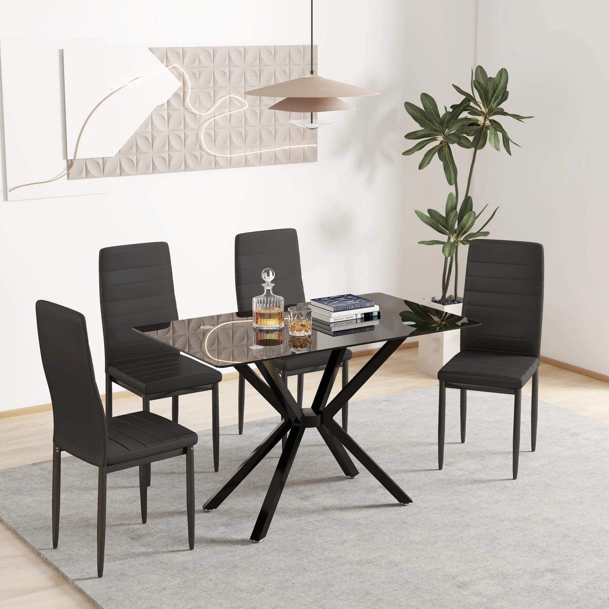 Holaki 47.24'' Rectangular Tempered Glass Dining Table for Dining Room, Living Room, Office