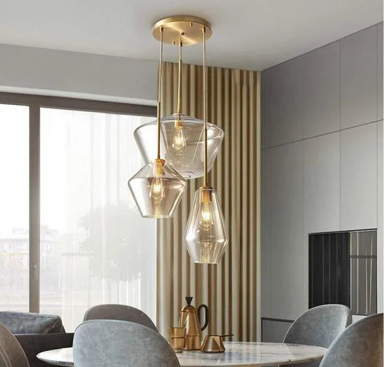 Pendant Lighting Glass Triple Hanging Pendant Light Fixture Glass,Vintage Hanging Ceiling Light Fixture, Fixture Glass Surrounded LED Lighting Fixture Kitchen, Island, Table Hallway Interior Lighting