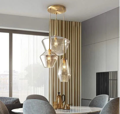 Pendant Lighting Glass Triple Hanging Pendant Light Fixture Glass,Vintage Hanging Ceiling Light Fixture, Fixture Glass Surrounded LED Lighting Fixture Kitchen, Island, Table Hallway Interior Lighting
