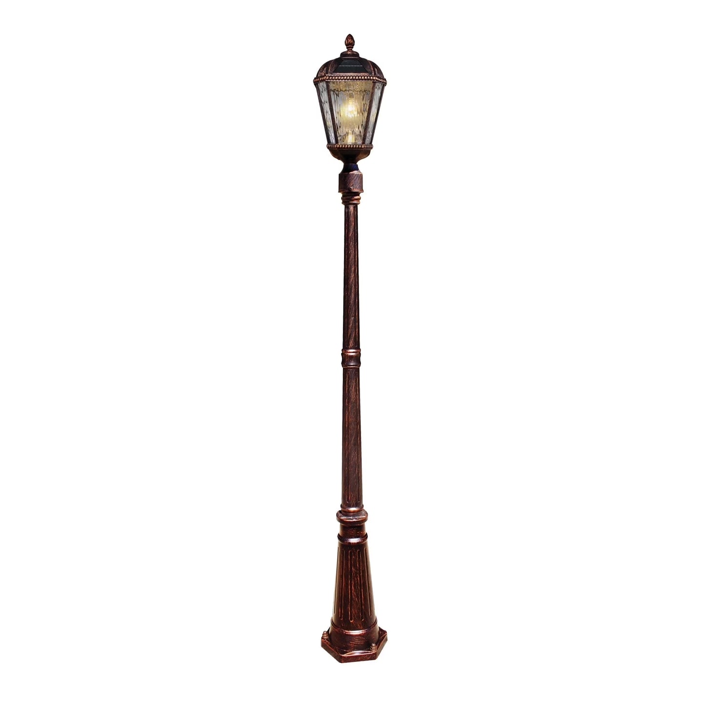 Gama Sonic Solar Outdoor Lamp Post Light, Black Cast Aluminum and Beveled Glass Panels, 10-Year Royal Bulb, Warm White LED with Omni-Direction Reflector, 87-inch Height, 98B001