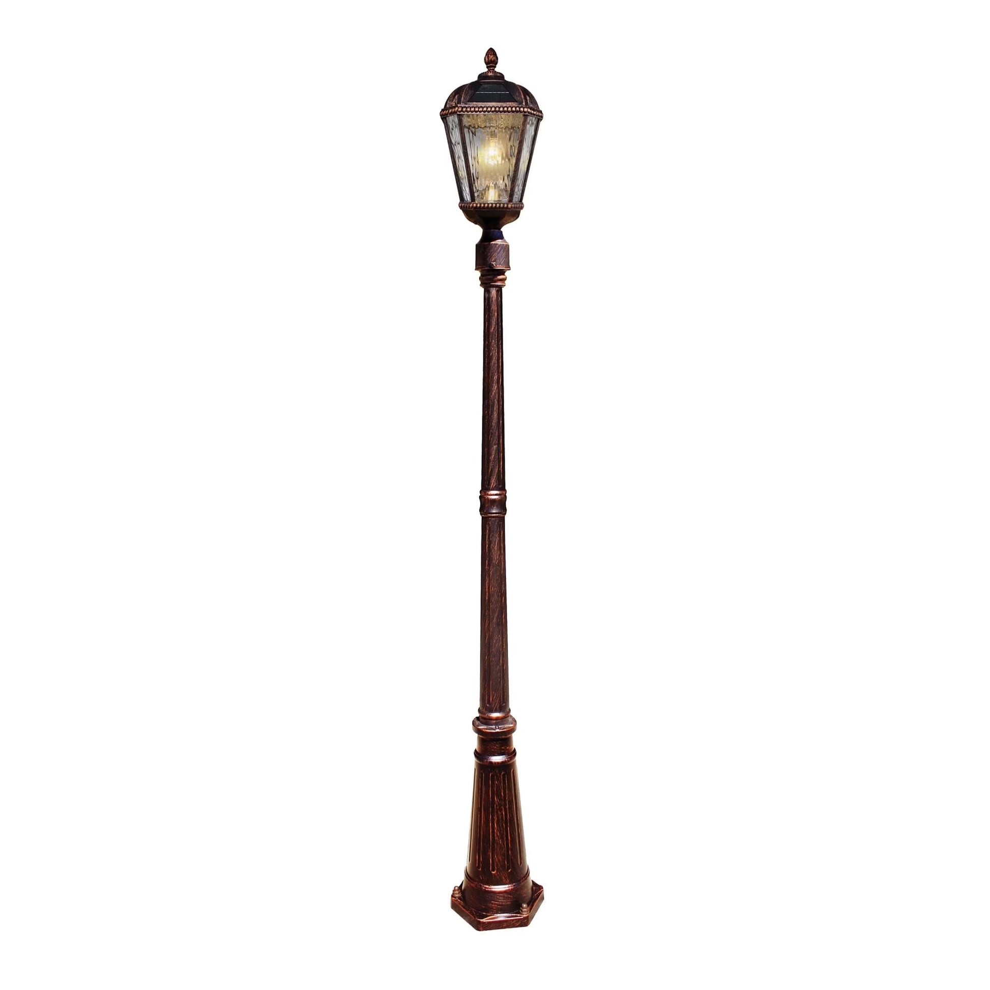 Gama Sonic Solar Outdoor Lamp Post Light, Black Cast Aluminum and Beveled Glass Panels, 10-Year Royal Bulb, Warm White LED with Omni-Direction Reflector, 87-inch Height, 98B001