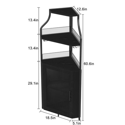 COZONY 5-Tier Retro-Styled Corner Bar Cabinet with Wine Rack, Glass Holder, and Storage Shelves, 60.6"H