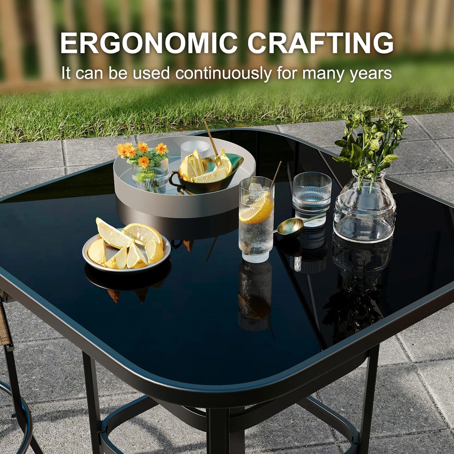 Riedhoff 3-Piece Patio Bar Set with 2 Swivel Chairs & Glass Table,All-Weather,Textile Fabric,Gold