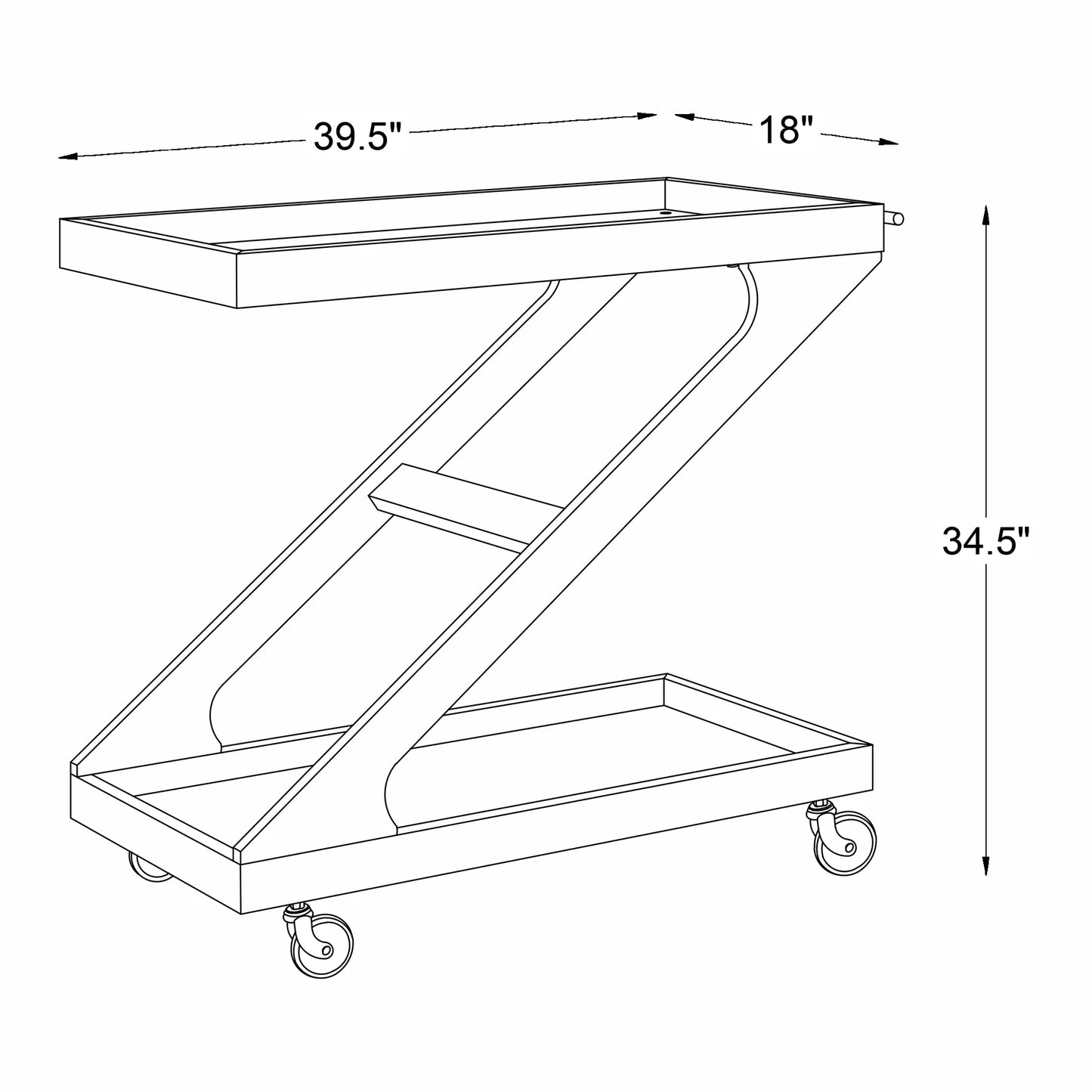 Powell Thornton 2-Tier Z-Frame Rolling Bar Cart with Glass Top, Walnut