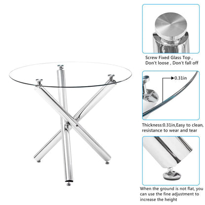 Ktaxon 5 Piece Round Dining Table Set, Modern Kitchen Table and Chairs for 4 Person Clear Tempered Glass Top