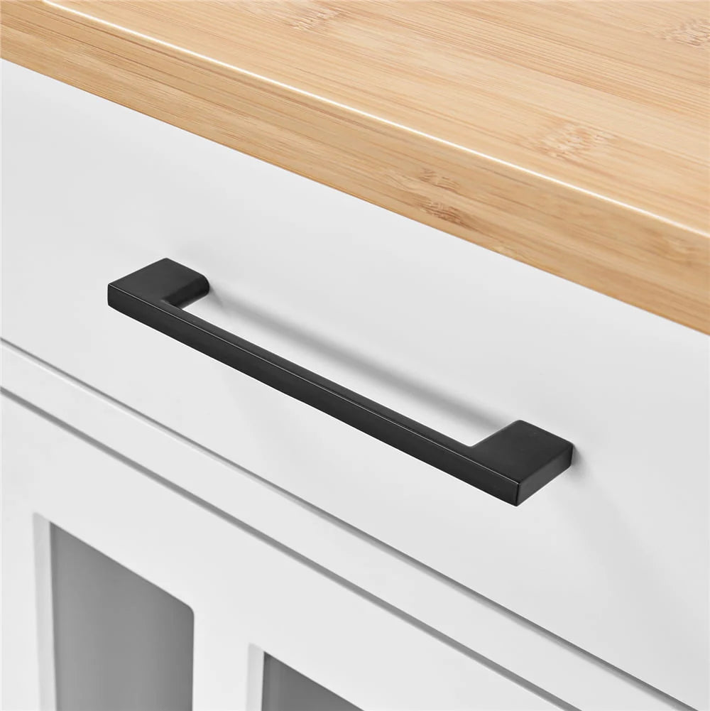 Topeakmart Rolling Kitchen Cart with Bamboo Top & Storage & Tempered Glass Cabinet Door White