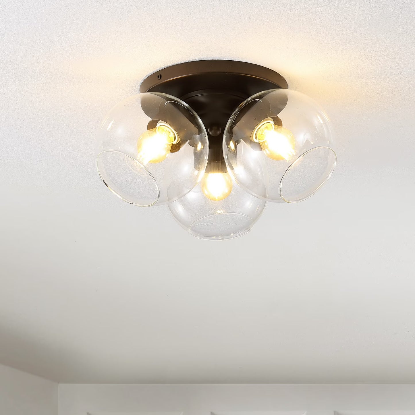 JONATHAN Y Iris 11.5" 3-Light Farmhouse Rustic Iron/Glass LED Semi Flush Mount, Oil Rubbed Bronze/Clear