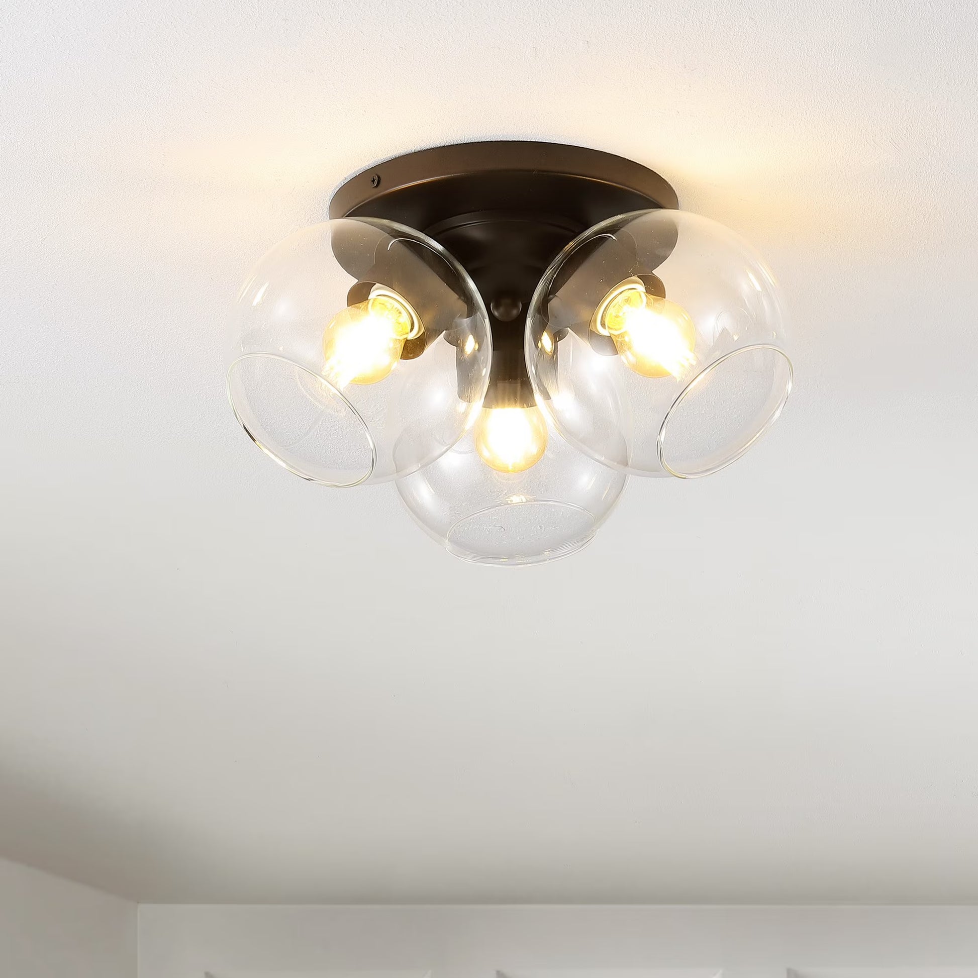 JONATHAN Y Iris 11.5" 3-Light Farmhouse Rustic Iron/Glass LED Semi Flush Mount, Oil Rubbed Bronze/Clear