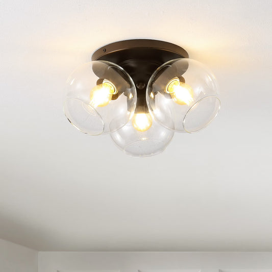 JONATHAN Y Iris 11.5" 3-Light Farmhouse Rustic Iron/Glass LED Semi Flush Mount, Oil Rubbed Bronze/Clear
