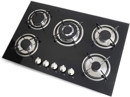 Miumaeov Gas Cooktop 30" Tempered Glass Gas Hob LPG/NG Cooktops Cooker Cooktop High Power Burners Kitchen Cooktop Black