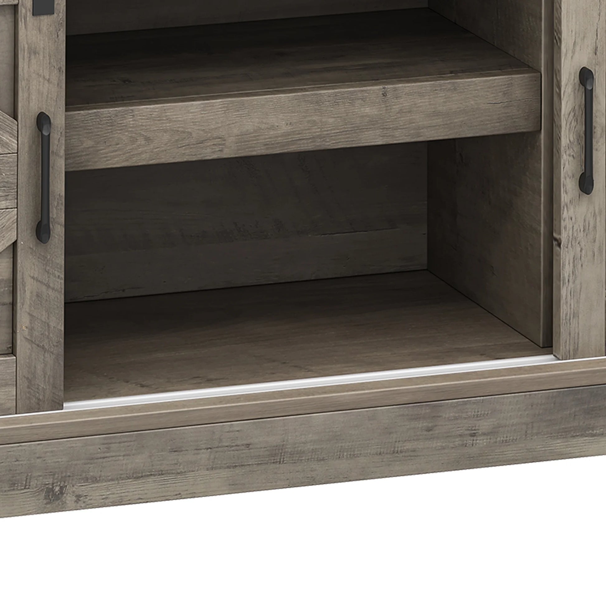 Uforic 52" Farmhouse Coffee Bar Cabinet, Barn Door, Wine Glass Rack, USB Ports & Hooks, Washed Gray
