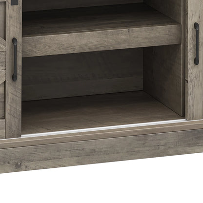 Uforic 52" Farmhouse Coffee Bar Cabinet, Barn Door, Wine Glass Rack, USB Ports & Hooks, Washed Gray