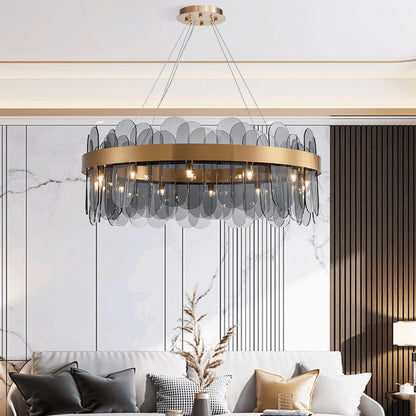 Ozarke Smoke Gray Chandelier Iron Glass Ceiling Light, Warm 3000K (Large)