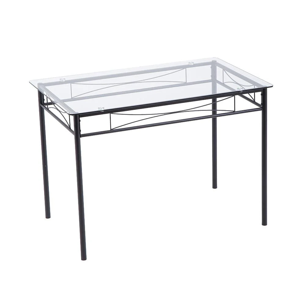 Zimtown 5 Pieces Dining Set Table with 4 Chairs Glass Diner Table with Metal Frame Kitchen Dining Room Furniture Black