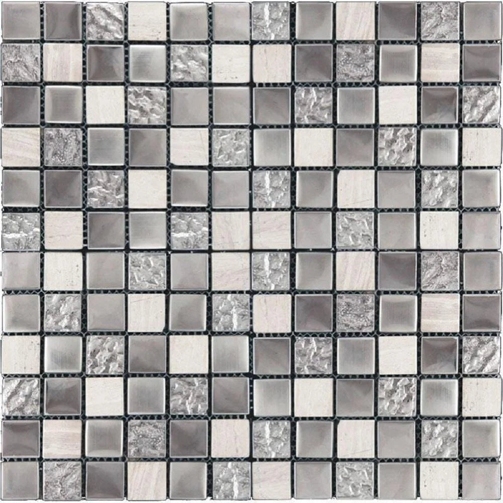 Apollo Tile 5 Pack Silver And Gray 11.7-in. x 11.7-in. Polished Glass and Stone Mosaic Tile (4.75 Sq ft/case)