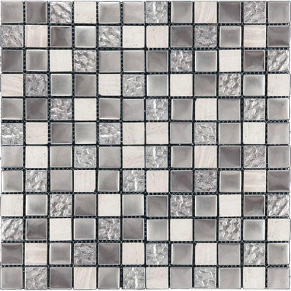 Apollo Tile 5 Pack Silver And Gray 11.7-in. x 11.7-in. Polished Glass and Stone Mosaic Tile (4.75 Sq ft/case)