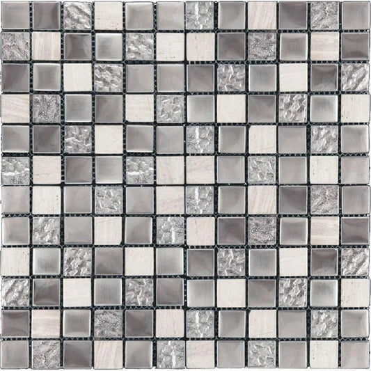 Apollo Tile 5 Pack Silver And Gray 11.7-in. x 11.7-in. Polished Glass and Stone Mosaic Tile (4.75 Sq ft/case)