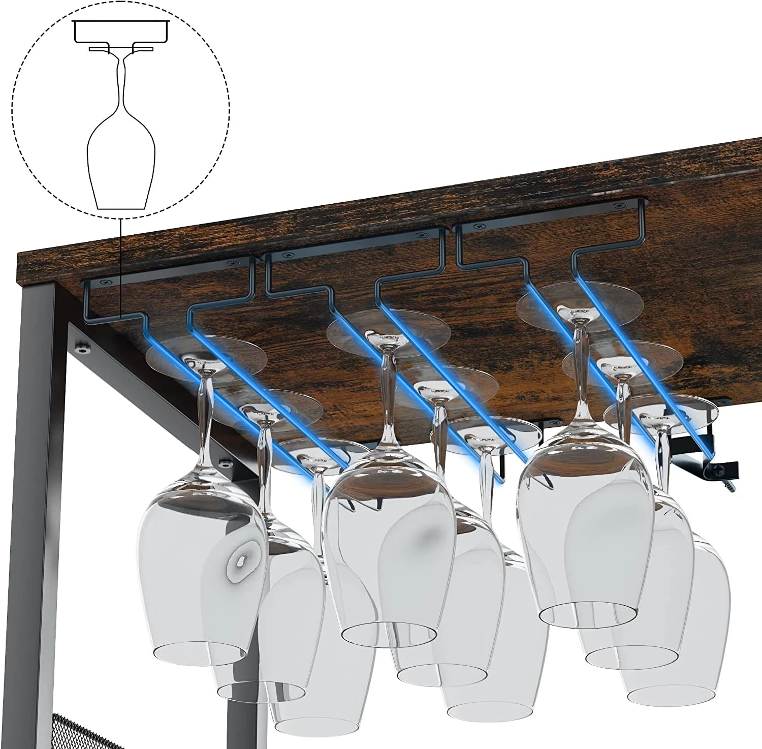 Yesfashion Wine Bar Cabinet with Glass Holder, ABS Rustic Brown