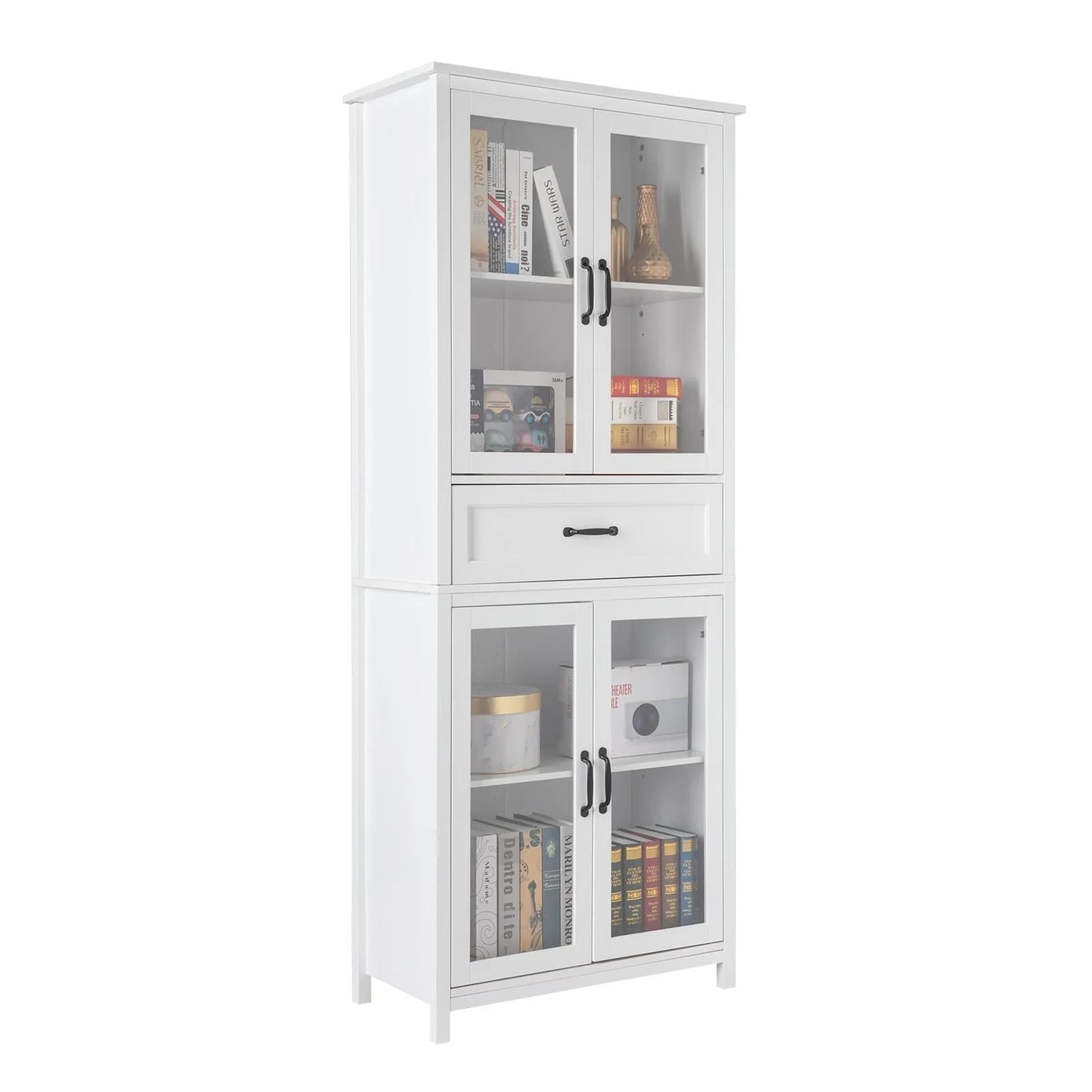UBesGoo Bookcase with Acrylic Glass Doors 5 Shelves Pantry Cabinet, 70.8 Inch Kitchen Buffet Cupboard Cabinet, White