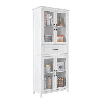 UBesGoo Bookcase with Acrylic Glass Doors 5 Shelves Pantry Cabinet, 70.8 Inch Kitchen Buffet Cupboard Cabinet, White