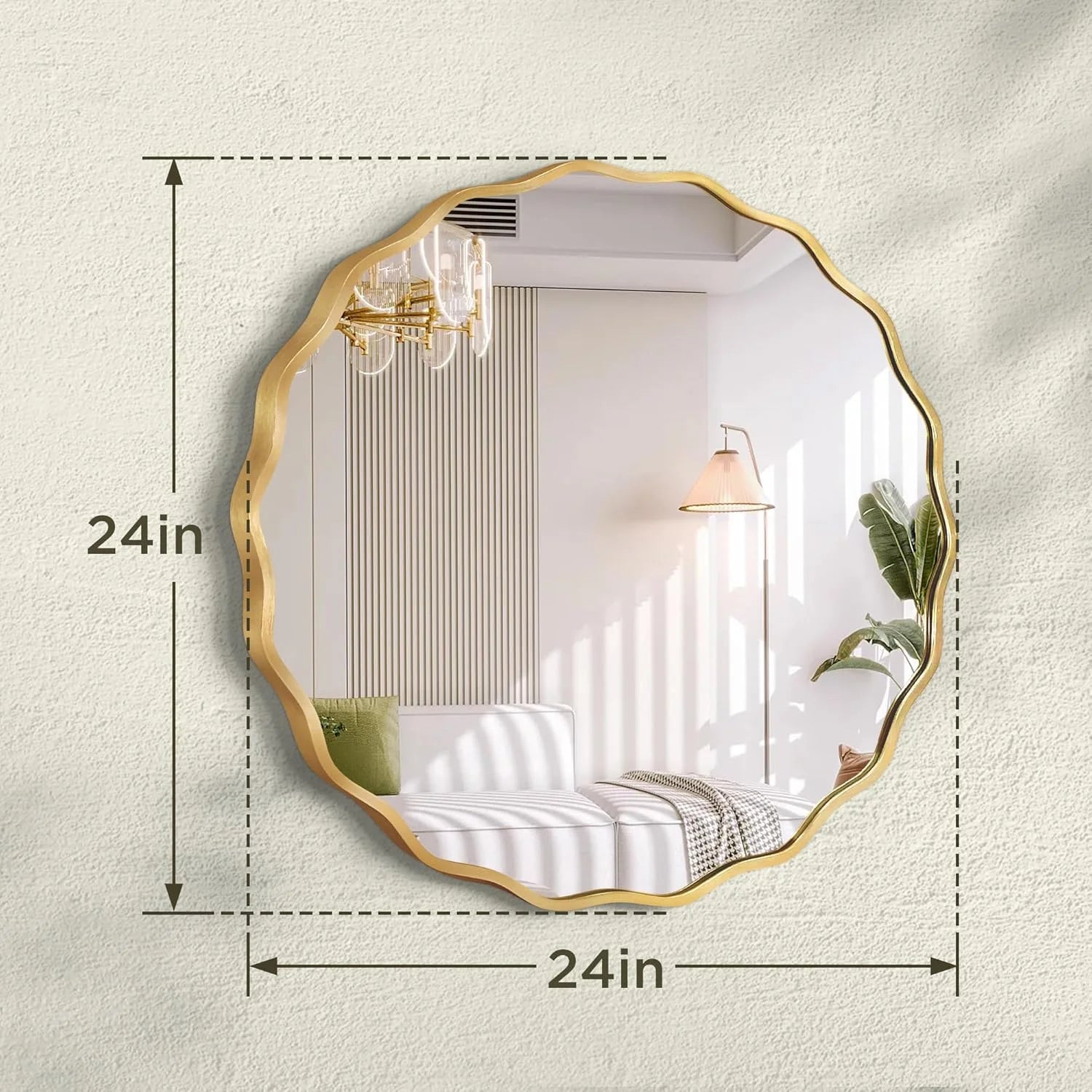 octopus Gold Round Wavy Mirror for Wall, 24"x24" Circle Scalloped Wall Mirror with Brushed Alloy Steel Frame& Shatter-Proof Glass, Hanging Decorative Mirror for Bathroom, Bedroom, Entryway