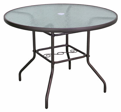 Garden Elements Outdoor Round Patio Dining Table, Steel Base and Rim with Waterwave Glass Top, Brown, 40"