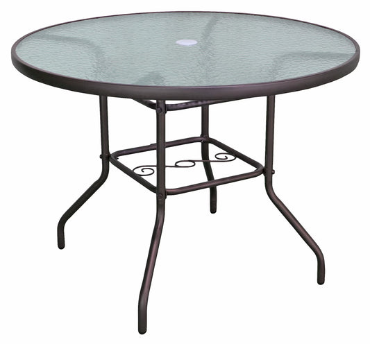 Garden Elements Outdoor Round Patio Dining Table, Steel Base and Rim with Waterwave Glass Top, Brown, 40"