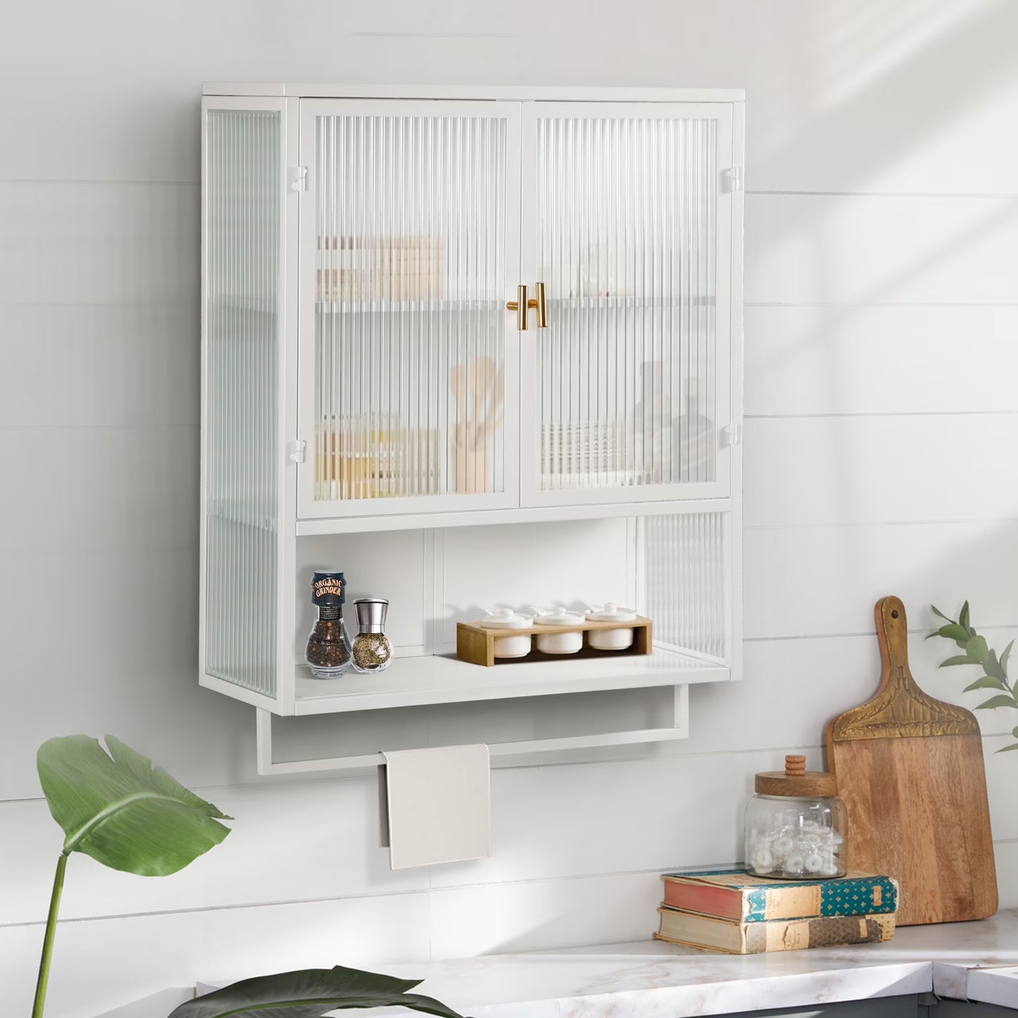 Heyizhuo 23.62" Glass Doors Modern Two-door Wall Cabinet