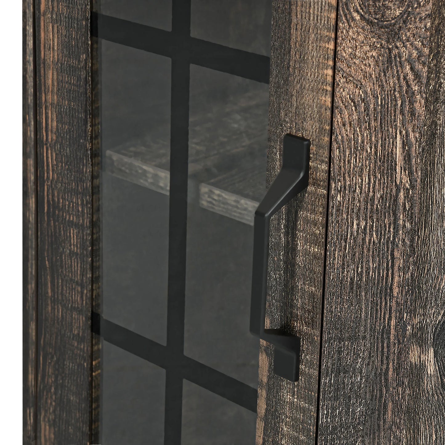 ModFusion 53" Corner Bar Cabinet with LED Light, Glass Door, Wine Rack, and Storage Shelves - Black Oak