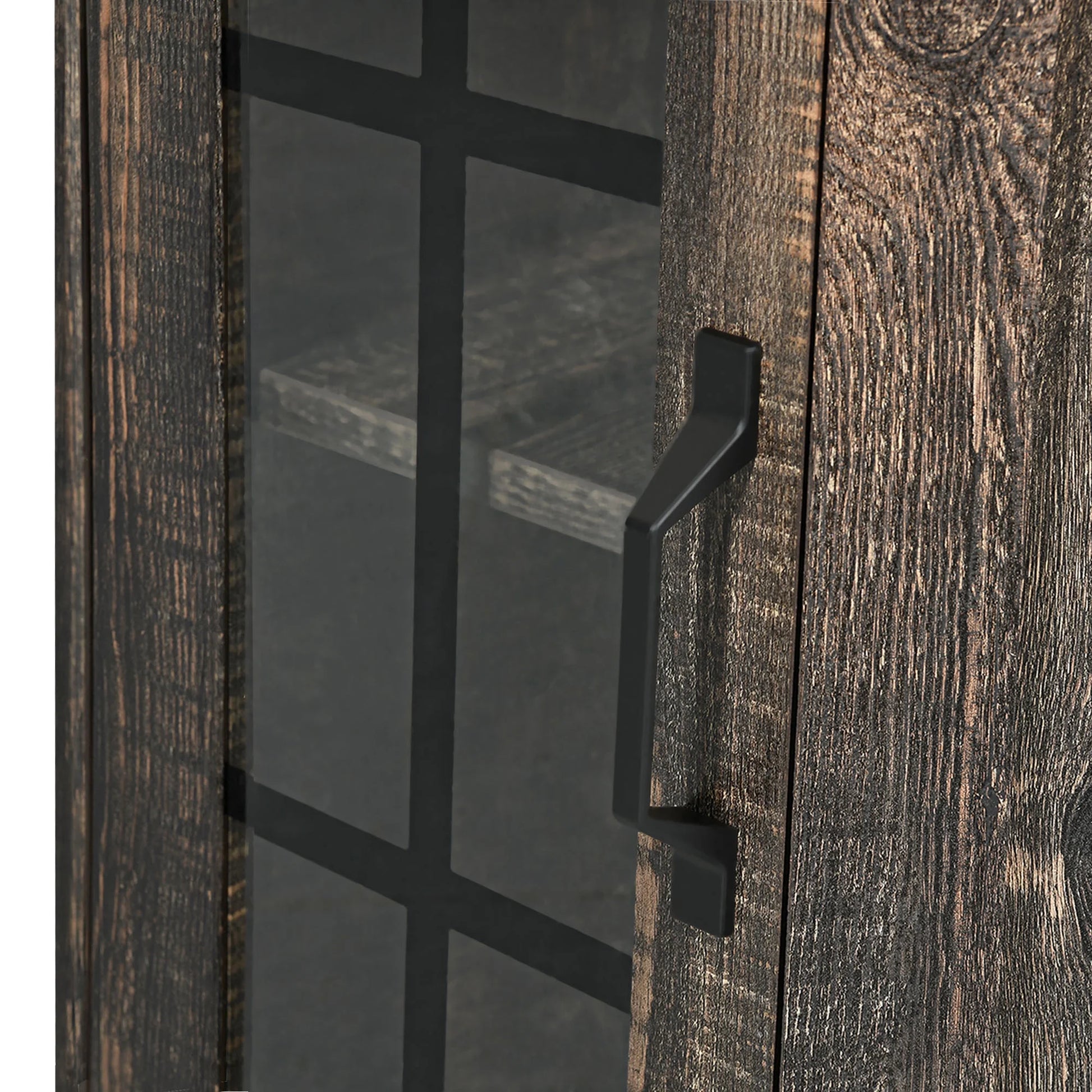 ModFusion 53" Corner Bar Cabinet with LED Light, Glass Door, Wine Rack, and Storage Shelves - Black Oak