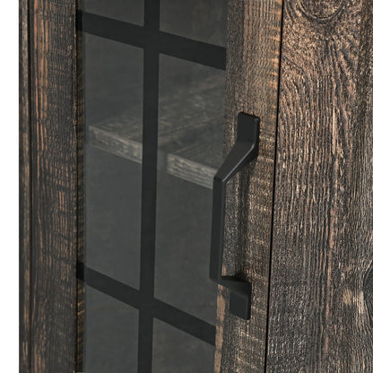 ModFusion 53" Corner Bar Cabinet with LED Light, Glass Door, Wine Rack, and Storage Shelves - Black Oak