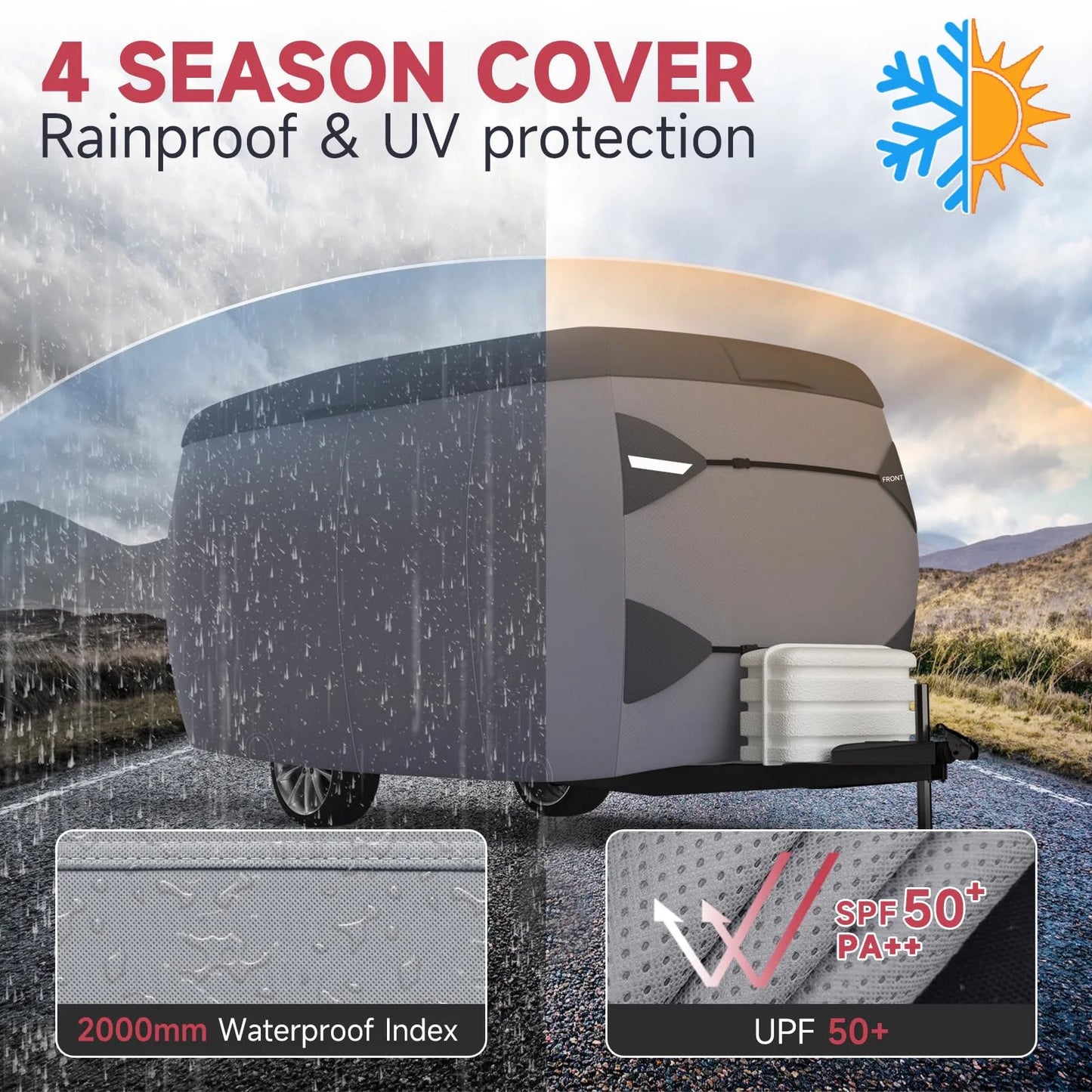 Fiberglass Travel Trailer Cover for 11'-13' 88" Wide Camper Cover 7 Layers Top RV Cover Windproof Strap Adhesive Repair Patches