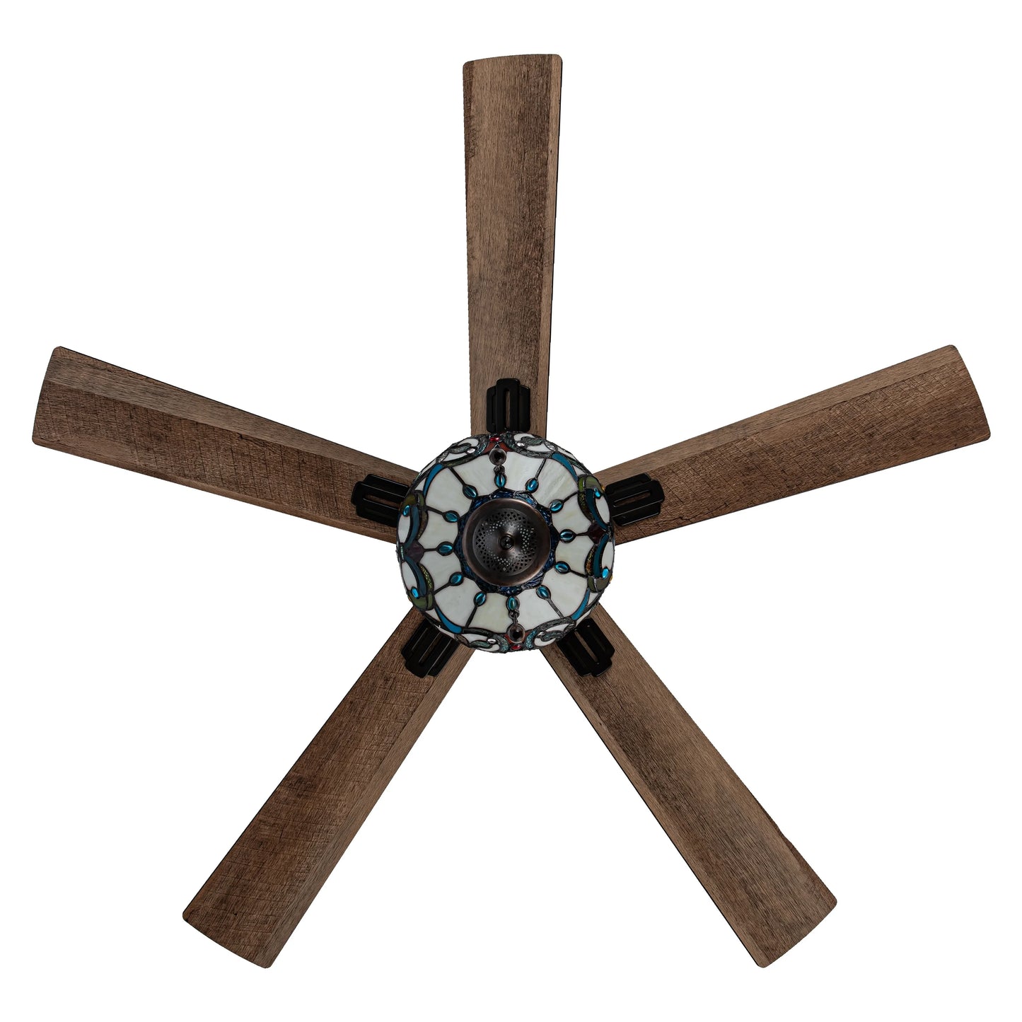 River of Goods Della Oil-Rubbed Bronze and Stained Glass 52-Inch 3-Light Remote-Controlled Ceiling Fan Ivory with Aqua