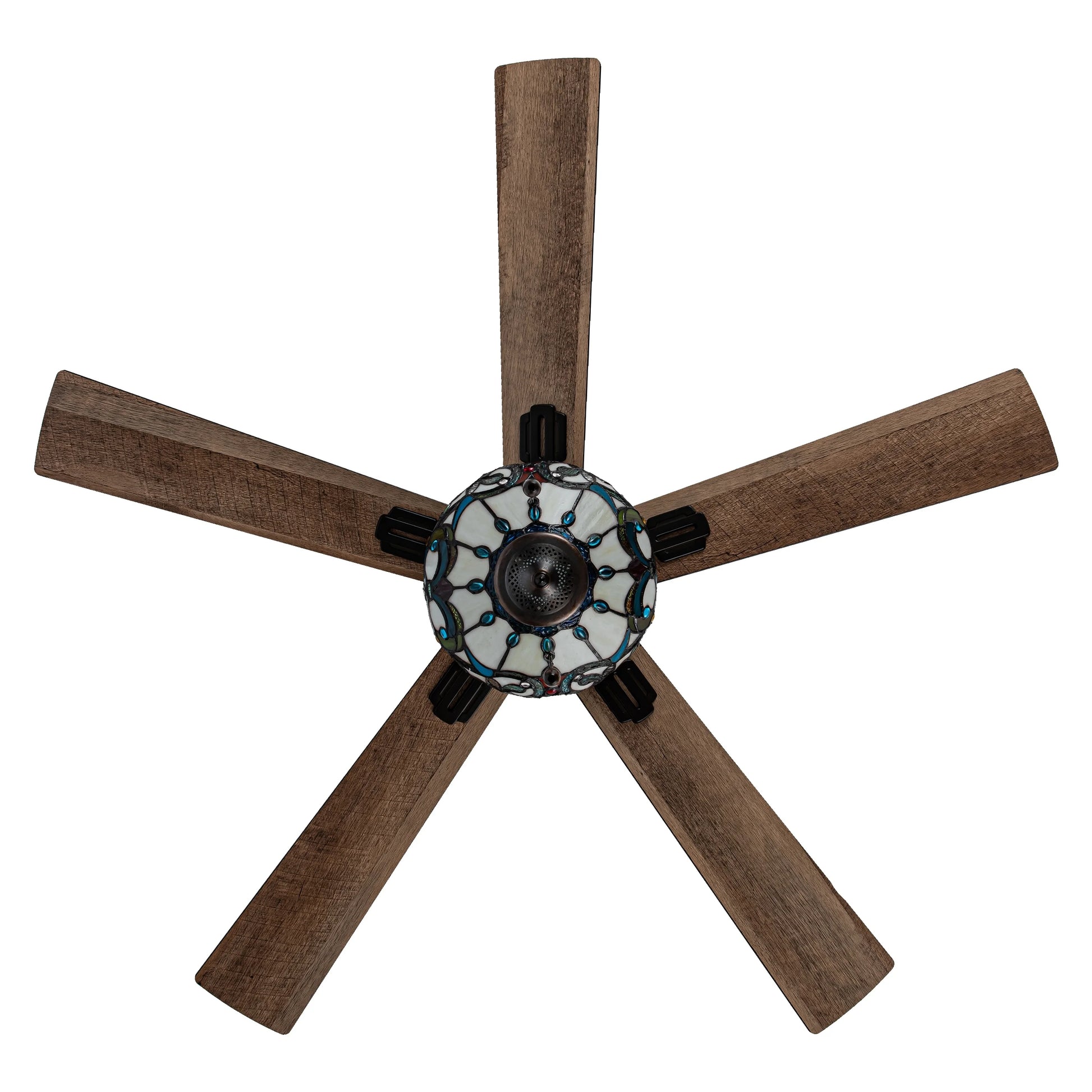 River of Goods Della Oil-Rubbed Bronze and Stained Glass 52-Inch 3-Light Remote-Controlled Ceiling Fan Ivory with Aqua