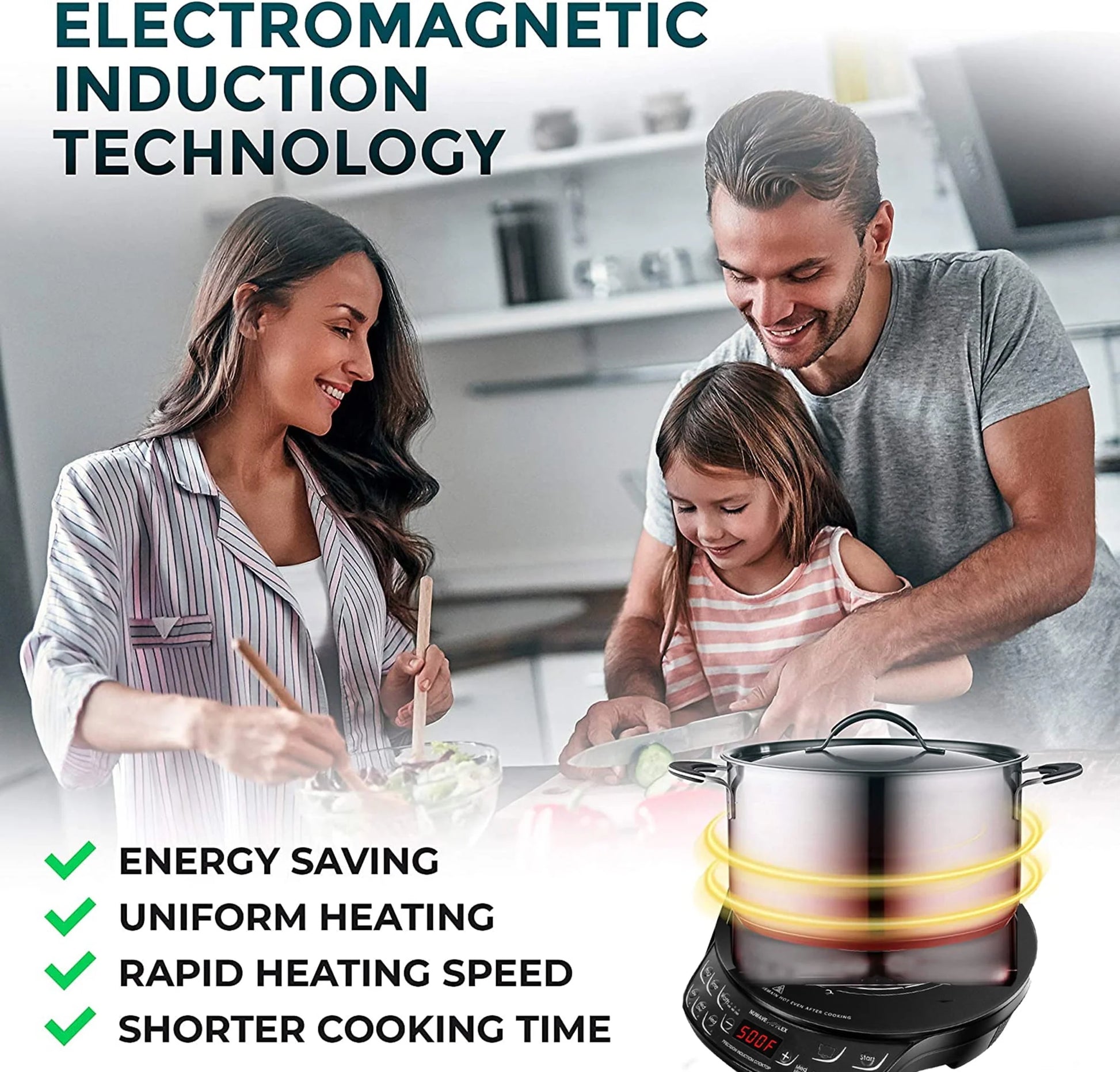 NuWave Portable Induction Cooktop Flex with 10.25-inch Shatter-Proof Ceramic Glass, Large 6.5-inch Heating Coil, 3 Wattage Settings 600, 900 & 1300 Watts