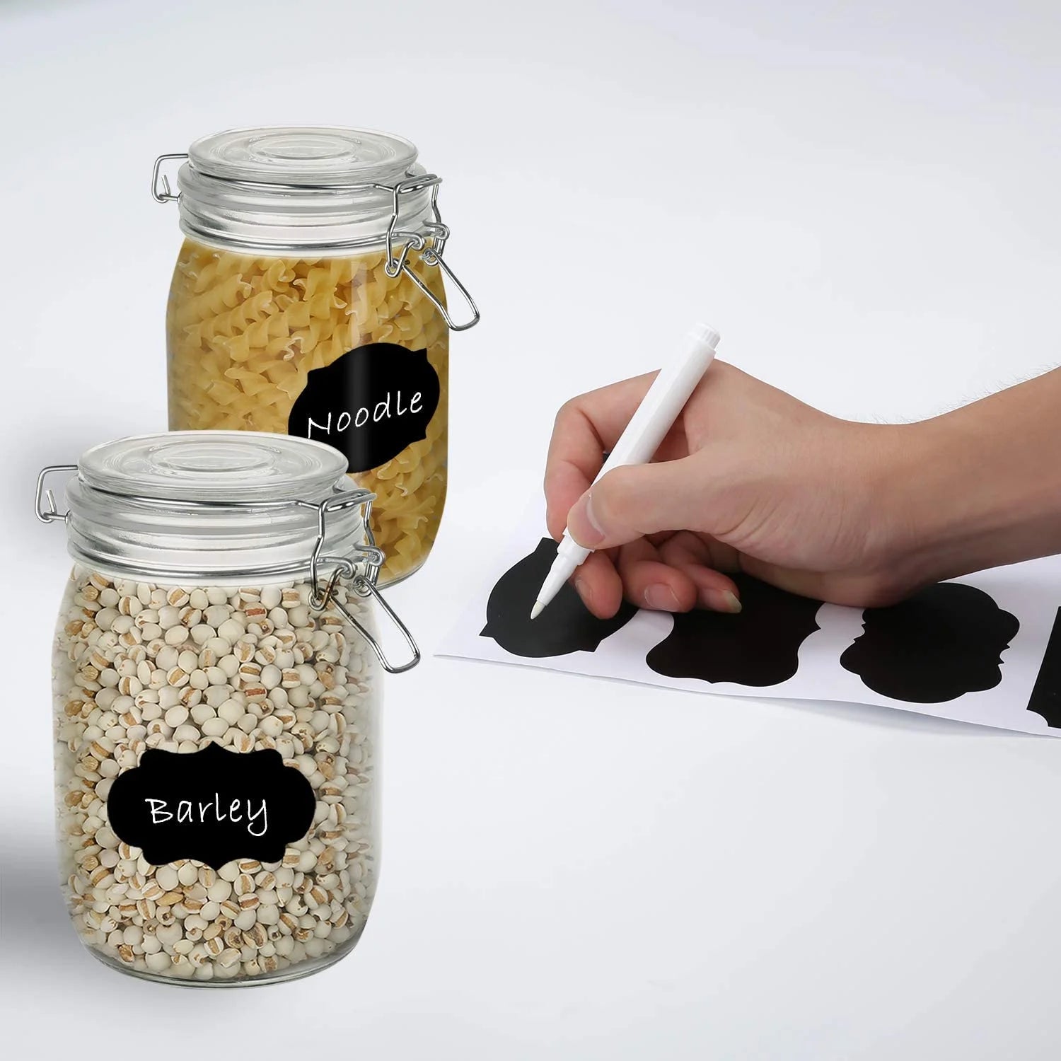 4 Pack Wide Mouth Mason Jars - 34 OZ Airtight Glass Canning Jars with Leak Proof Rubber Gasket and Clip Top Lids, Perfect for Storing Coffee, Sugar, Flour or Sweets