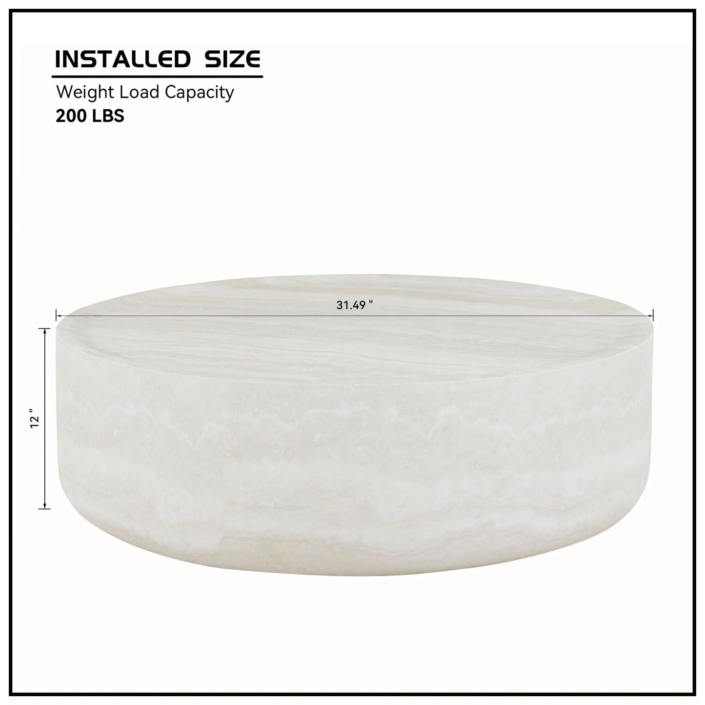 31.49'' Round Coffee Table with Marble Texture, Modern Low Drum Circle Fiberglass Coffee Table, Side Table Accent Table for Living Room, Outdoor, No Need Assembly, Marble