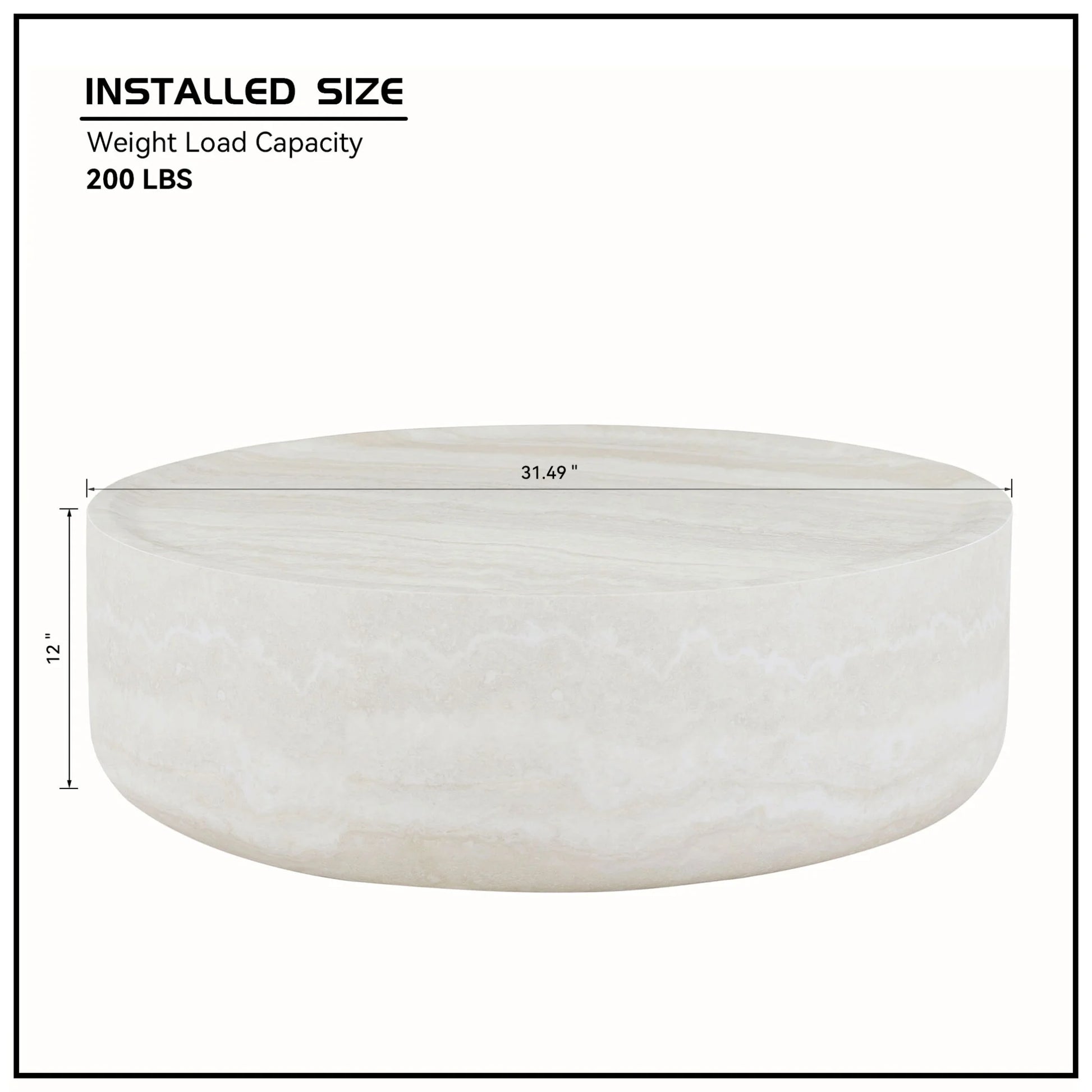 31.49'' Round Coffee Table with Marble Texture, Modern Low Drum Circle Fiberglass Coffee Table, Side Table Accent Table for Living Room, Outdoor, No Need Assembly, Marble