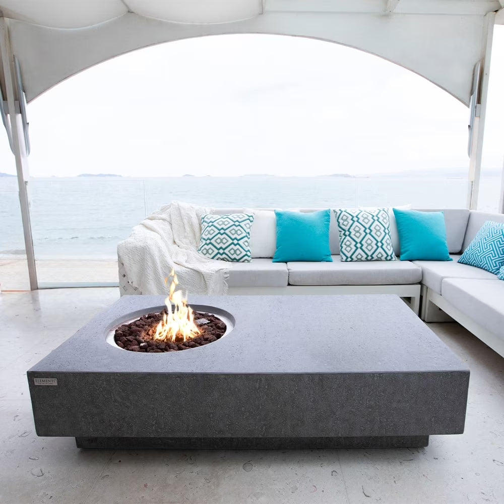 Elementi Outdoor Lunar Fire Bowl 42 Inches Grey Durable Fire Pit Table Glass Reinforced Concrete Round Fire Table Natural Gas Patio Fire Place Electronic Ignition Lava Rock Included