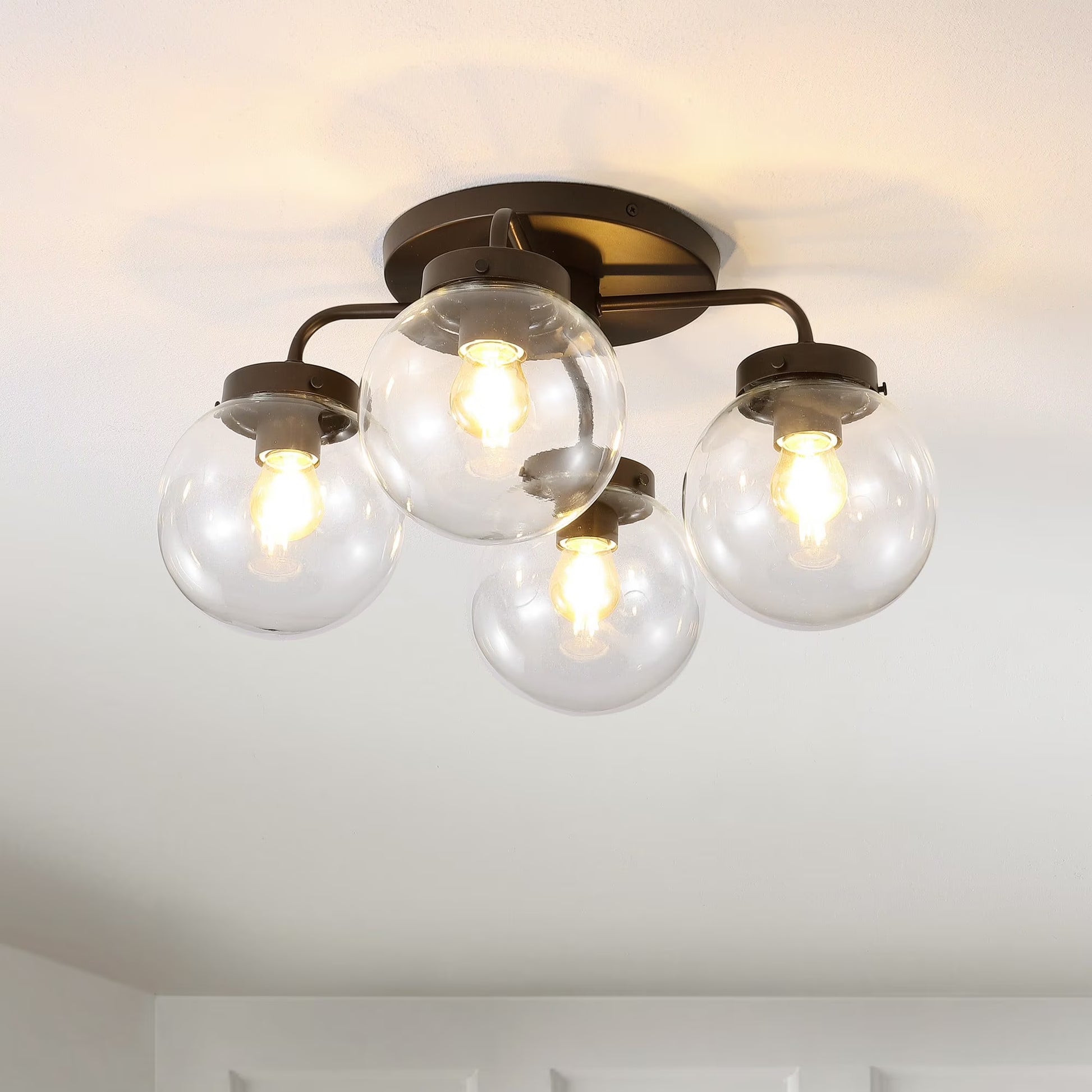 JONATHAN Y Piper 18" 4-Light Farmhouse Rustic Iron/Glass LED Semi Flush Mount, Oil Rubbed Bronze/Clear