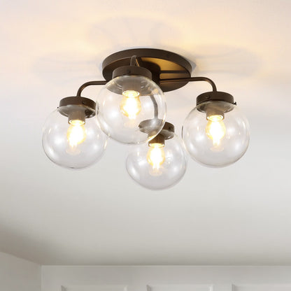 JONATHAN Y Piper 18" 4-Light Farmhouse Rustic Iron/Glass LED Semi Flush Mount, Oil Rubbed Bronze/Clear