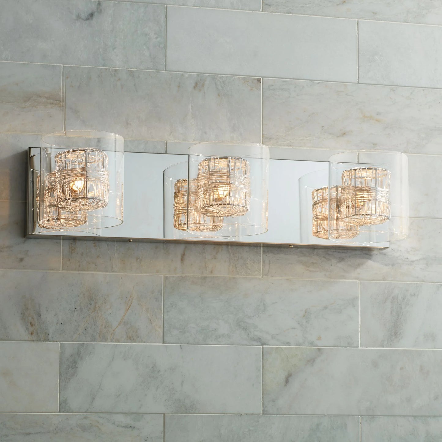 Possini Euro Design 3-Light Chrome Dimmable Vanity Light with Clear Glass Shades
